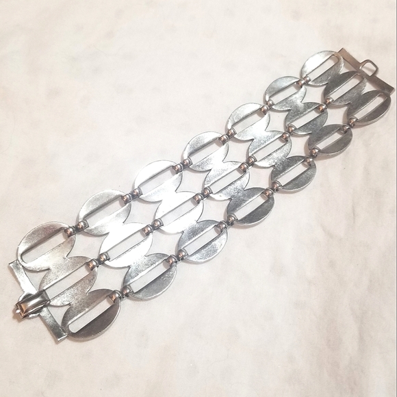 VTG SPERRY Mid Century Modernist Wide Chromed Bracelet - Picture 4 of 5